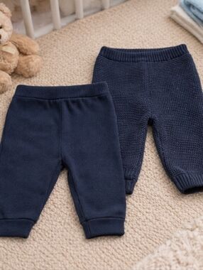 🧵 Baby GAP 6–12M Navy Knit Pants Bundle | Cozy Textured Joggers (2 Pair)